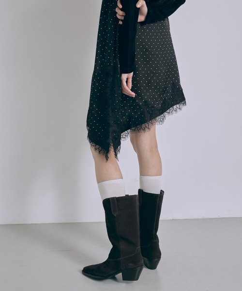 EN NEUME(エンノイム)の「Polka Dot Satin Lace Cami Dress(ワンピース・レディース・ベージュ/ブラック/アイボリー/ブラウン・FREE)」の7枚目の写真