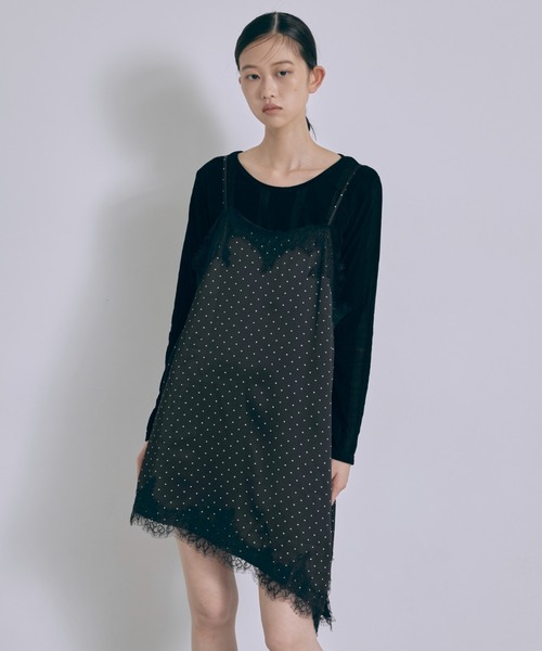 EN NEUME(エンノイム)の「Polka Dot Satin Lace Cami Dress(ワンピース・レディース・ベージュ/ブラック/アイボリー/ブラウン・FREE)」の5枚目の写真