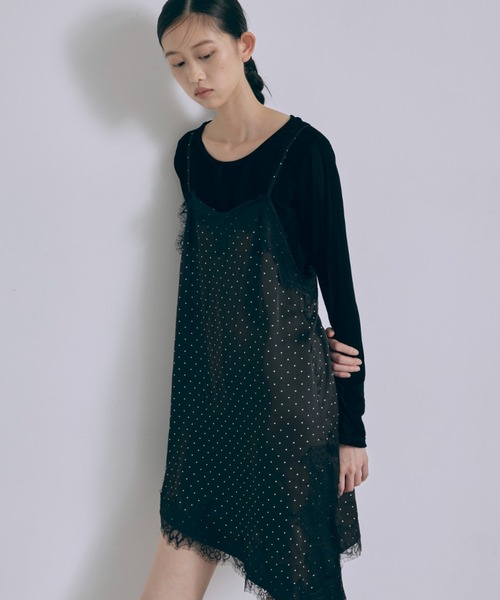 EN NEUME(エンノイム)の「Polka Dot Satin Lace Cami Dress(ワンピース・レディース・ベージュ/ブラック/アイボリー/ブラウン・FREE)」の9枚目の写真