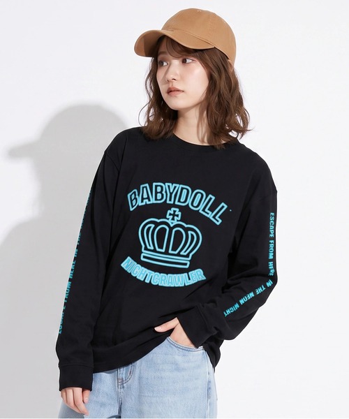 BABYDOLL(ベビードール)の「親子お揃い ネオンロンT 1924A(Tシャツ/カットソー・メンズ・ターコイズブルー系9/グリーン系その他7/ピンク系その他7・ユニセックスS/ユニセックスXL/ユニセックスM/ユニセックスL)」の1枚目の写真
