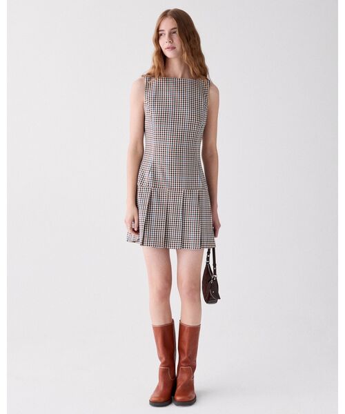 kate spade new york(ケイトスペード ニューヨーク)の「シェパード チェック ベルテッド スーティング ドレス(ワンピース・レディース・ベージュ・4/2/0)」の1枚目の写真
