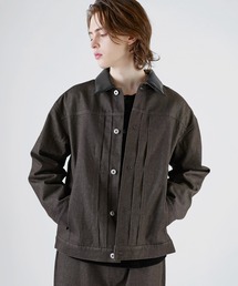 SOCCE（ソーシー）の「2way襟レザールーズシルエット短丈リジッドデニムジャケット（デニムジャケット）」