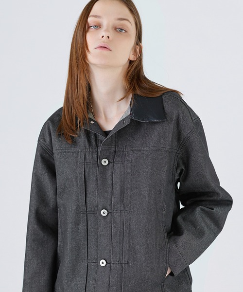 SOCCE(ソーシー)の「2way襟レザールーズシルエット短丈リジッドデニムジャケット(デニムジャケット・メンズ・ブラウン/ブラック・S/XL/L/M)」の22枚目の写真