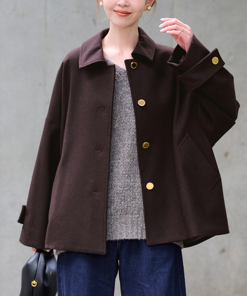 Traditional Weatherwear(トラディショナルウェザーウェア)の「TRADITIONAL WEATHERWEAR SLOBE別注 MALTON B/T SHORT(ステンカラーコート・レディース・ブラウン/ブラック・36/34)」の2枚目の写真
