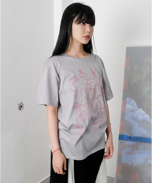 MOSQUITO MURDERERS（モスキートマーダラーズ）の「Jerusalem line work T-SHIRT -Gray（Tシャツ/カットソー・レディース・その他・1/2/3）」の2枚目の写真