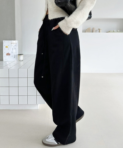 Ada.（エイダ）の「ウエストゴム ワイド ストレート スウェットパンツ（その他パンツ・レディース・ブラック/杢グレー/オートミール・FREE）」の9枚目の写真