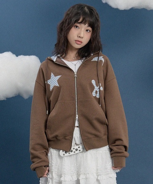 WaiKei(ワイケイ)の「◇WAIKEI◇ブランド直輸入正規品/スタードルフィンチェックアプリケフードジップアップ Star Dolphin Check Applique Hood Zip Up(パーカー・レディース・ブラウン/アイボリー・M/S)」の8枚目の写真