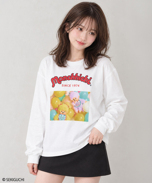 RiCO SUCRE(リコシュクレ)の「【レディース】モンチッチ 長袖Tシャツ(Tシャツ/カットソー・レディース・ブラック系3/ブラック系/オフホワイト/ホワイト系3/ホワイト系/ブラック系2/ブラック/ホワイト系2・FREE)」の1枚目の写真
