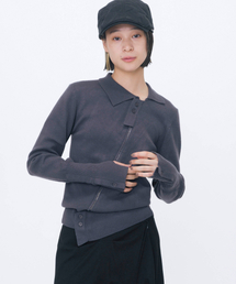 Diagonal zip-up knit CHARCOAL