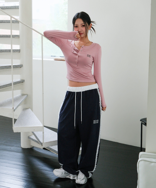 muahmuah（ムーアムーア）の「レースバンド ワイド ウエストゴムパンツ [ネイビー]（スウェットパンツ・レディース・その他・FREE）」の6枚目の写真