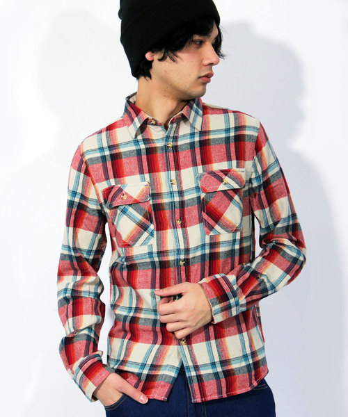 ８(eight)（エイト）の「チェック ネルシャツ アメカジ フランネル（シャツ/ブラウス・メンズ・ターコイズブルー/ワイン/ブルー/ブルー系その他2/ブラック系その他2/ベージュ/ベージュ系その他/ホワイト系その他/ブラック×ホワイト/レッド系その他/グリーン/イエロー/ブルー系その他/ネイビー/パープル/ブラック系その他/ブラック/レッド系その他2/レッド系その他3/レッド系その他4/ブルー系その他3・LARGE/MEDIUM/X-LARGE）」の8枚目の写真