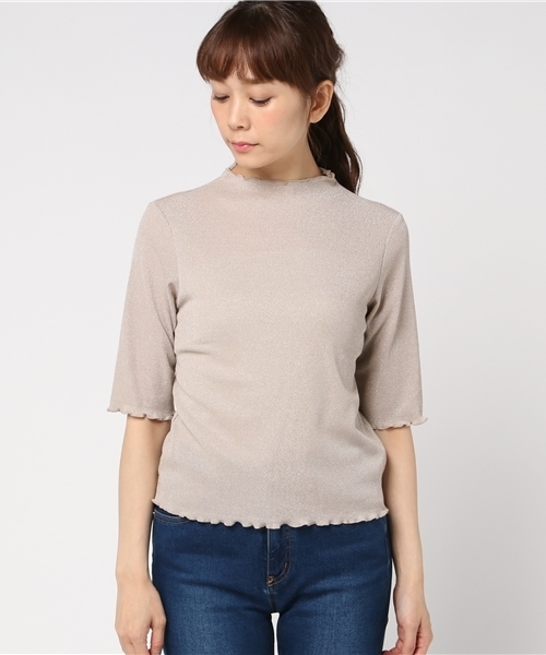 WEGO（ウィゴー）の「WEGO/ラメハイネックフリルカットソー（Tシャツ/カットソー・レディース・ライトブラウン/シルバー/ブラック/ロイヤルブルー/ピンク/ブラック系その他・FREE）」の7枚目の写真