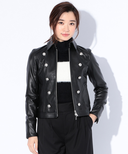 【美品】LOVELESS ラブレス カラーブロックレザージャケット 34 LOVELESS（ラブレス）の「Loveless - 半袖レザージャケット - women