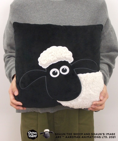 ひつじのショーン（ヒツジノショーン）の「ひつじのショーン/ショーン スクエアクッション（クッション/クッションカバー・レディース・ブラック×ホワイト・ONE SIZE）」の4枚目の写真