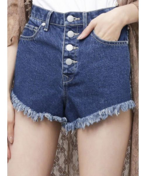 EMODA（エモダ）の「ハードヘムカットジャストウエストショートパンツ（デニムパンツ・レディース・ライトブルー/ブラック/インディゴブルー・SMALL/MEDIUM）」の3枚目の写真