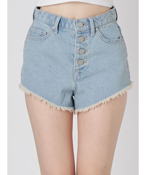 EMODA（エモダ）の「ハードヘムカットジャストウエストショートパンツ（デニムパンツ・レディース・ライトブルー/ブラック/インディゴブルー・SMALL/MEDIUM）」の4枚目の写真