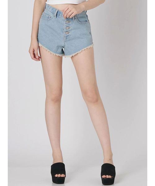 EMODA（エモダ）の「ハードヘムカットジャストウエストショートパンツ（デニムパンツ・レディース・ライトブルー/ブラック/インディゴブルー・SMALL/MEDIUM）」の12枚目の写真