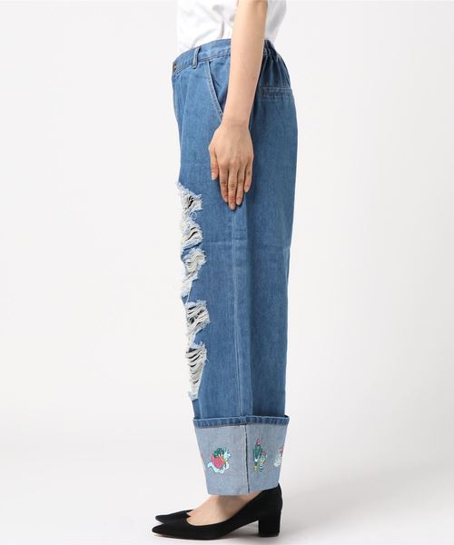 PUNYUS(プニュズ)の「折り返しクラッシュデニムパンツ(デニムパンツ・レディース・ライトインディゴブルー/インディゴブルー・1/2/3/4)」の3枚目の写真