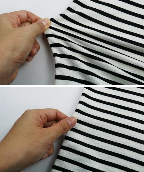 reca（レカ）の「ボリューム袖ボーダーカットソー（Tシャツ/カットソー・レディース・ブラック/ネイビー/グリーン/ボルドー/モカ/イエロー/ピンク/ダークベージュ/ライトグレー/カーキ・FREE）」の14枚目の写真