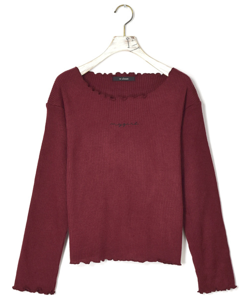 w closet(ダブルクローゼット)の「ボートネック刺繍入り長袖プルオーバー_(Tシャツ/カットソー・レディース・ブラック/オフホワイト/ボルドー/キャメル/ダークベージュ・FREE)」の5枚目の写真