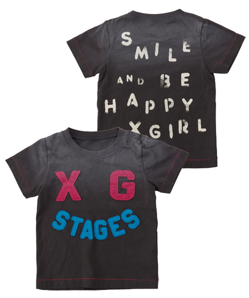 X-girl Stages(エックスガールステージス)の「S/S TEE “SMILE & BE HAPPY ” (4T~7T)(Tシャツ/カットソー・キッズ・ホワイト/チャコール/レッド・4T/7T/5T/6T)」の1枚目の写真