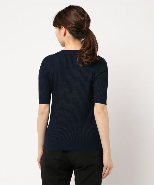 N.（N. Natural Beauty Basic）（エヌエヌナチュラルビューティーベーシック）の「レースケーブルニット五分袖（ニット/セーター・レディース・ホワイト/ネイビー/レッド・MEDIUM）」の5枚目の写真