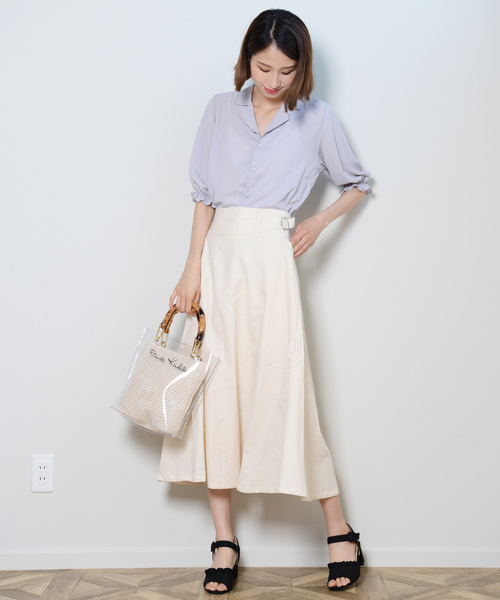 shopnikoniko（ショップニコニコ）の「バンブークリアバッグビニールバッグ（ハンドバッグ・レディース・ブラック/アイボリー・フリー）」の4枚目の写真