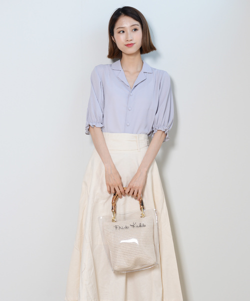 shopnikoniko（ショップニコニコ）の「バンブークリアバッグビニールバッグ（ハンドバッグ・レディース・ブラック/アイボリー・フリー）」の3枚目の写真