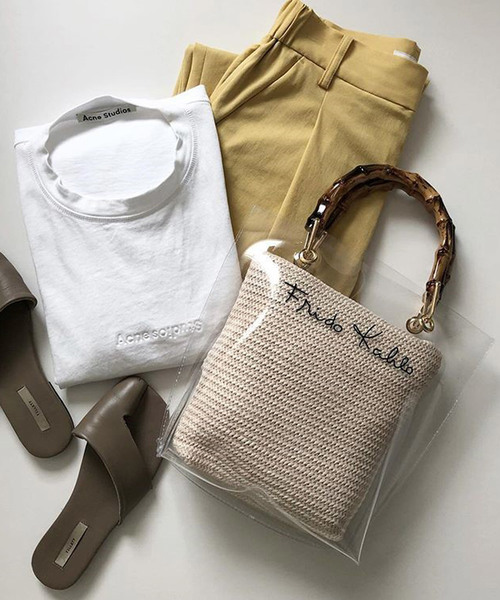 shopnikoniko（ショップニコニコ）の「バンブークリアバッグビニールバッグ（ハンドバッグ・レディース・ブラック/アイボリー・フリー）」の5枚目の写真