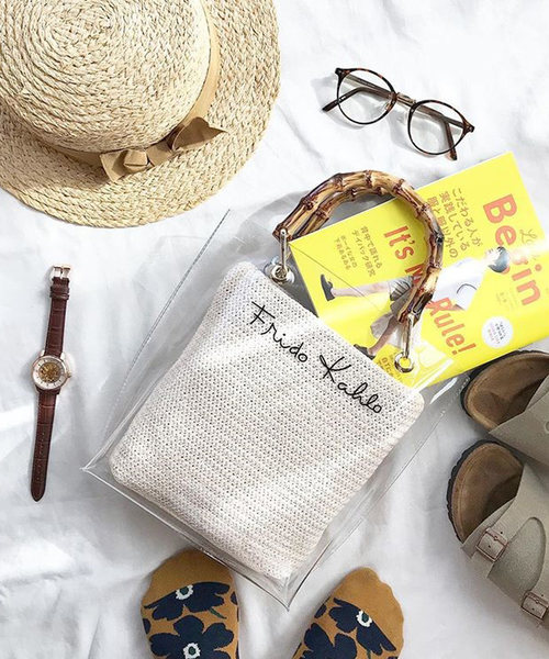 shopnikoniko（ショップニコニコ）の「バンブークリアバッグビニールバッグ（ハンドバッグ・レディース・ブラック/アイボリー・フリー）」の13枚目の写真