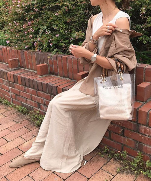 shopnikoniko（ショップニコニコ）の「バンブークリアバッグビニールバッグ（ハンドバッグ・レディース・ブラック/アイボリー・フリー）」の15枚目の写真