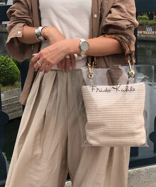 shopnikoniko（ショップニコニコ）の「バンブークリアバッグビニールバッグ（ハンドバッグ・レディース・ブラック/アイボリー・フリー）」の16枚目の写真