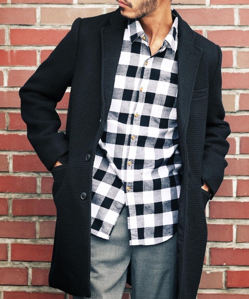 jiggys shop（ジギーズショップ）の「メルトン ロングコート スリム チェスターコート（チェスターコート・メンズ・ブラック/グレー/グレー系その他/グレー系その他2/ネイビー/キャメル/ブラウン系その他/ブラック系その他/ブラウン系その他2/グレー系その他4/ベージュ/ブラウン系その他3/グレー系その他3・SMALL/MEDIUM/LARGE/X-LARGE/XX-LARGE）」の3枚目の写真