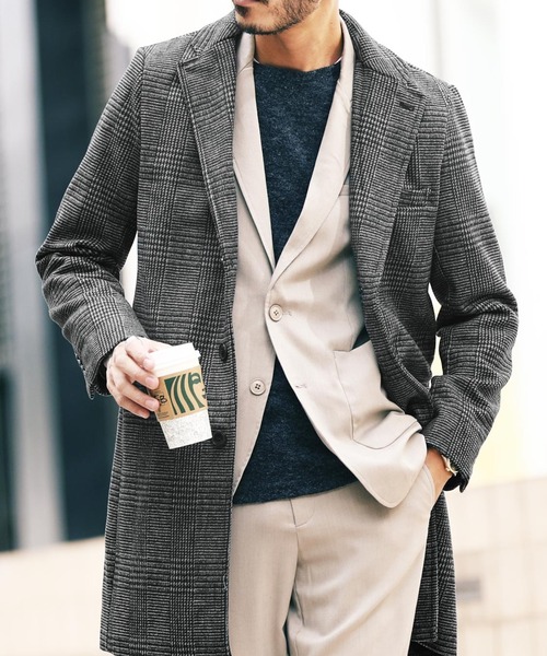 jiggys shop（ジギーズショップ）の「メルトン ロングコート スリム チェスターコート（チェスターコート・メンズ・ブラック/グレー/グレー系その他/グレー系その他2/ネイビー/キャメル/ブラウン系その他/ブラック系その他/ブラウン系その他2/グレー系その他4/ベージュ/ブラウン系その他3/グレー系その他3・SMALL/MEDIUM/LARGE/X-LARGE/XX-LARGE）」の4枚目の写真