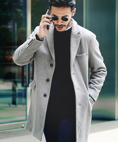 jiggys shop（ジギーズショップ）の「メルトン ロングコート スリム チェスターコート（チェスターコート・メンズ・ブラック/グレー/グレー系その他/グレー系その他2/ネイビー/キャメル/ブラウン系その他/ブラック系その他/ブラウン系その他2/グレー系その他4/ベージュ/ブラウン系その他3/グレー系その他3・SMALL/MEDIUM/LARGE/X-LARGE/XX-LARGE）」の7枚目の写真