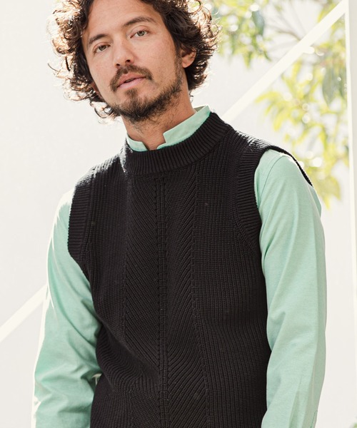 CAMBIO(カンビオ)の「mcg2577-Minimal Cotton Knit Vest ニットベスト(ベスト)」|ブラック