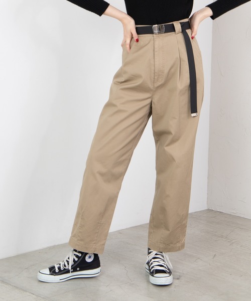 WEGO(ウィゴー)の「WEGO/【2点セット】チノベルト付きワイドテーパードパンツ(チノパンツ・レディース・ブラック/ベージュ・FREE)」の2枚目の写真