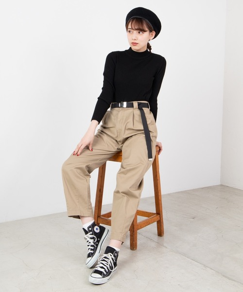 WEGO(ウィゴー)の「WEGO/【2点セット】チノベルト付きワイドテーパードパンツ(チノパンツ・レディース・ブラック/ベージュ・FREE)」の5枚目の写真