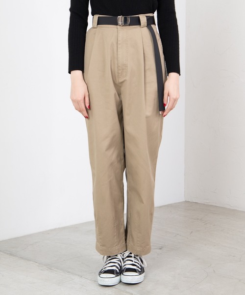 WEGO(ウィゴー)の「WEGO/【2点セット】チノベルト付きワイドテーパードパンツ(チノパンツ・レディース・ブラック/ベージュ・FREE)」の9枚目の写真
