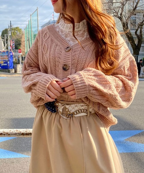 one way（ワンウェイ）の「ループヤーン透かし編みカーデ（カーディガン/ボレロ・レディース・ライトピンク/ホワイト/ベージュ/ライトグリーン・M）」の4枚目の写真