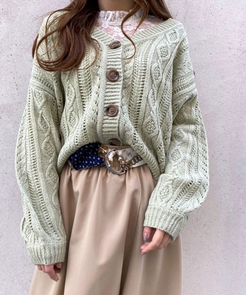 one way（ワンウェイ）の「ループヤーン透かし編みカーデ（カーディガン/ボレロ・レディース・ライトピンク/ホワイト/ベージュ/ライトグリーン・M）」の3枚目の写真