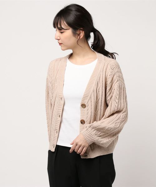 one way（ワンウェイ）の「ループヤーン透かし編みカーデ（カーディガン/ボレロ・レディース・ライトピンク/ホワイト/ベージュ/ライトグリーン・M）」の12枚目の写真