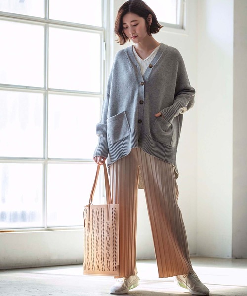 GeeRA（ジーラ）の「ビッグシルエットニットカーデ（カーディガン/ボレロ・レディース・杢グレー/ベージュ・MEDIUM/X-LARGE/LARGE）」の4枚目の写真
