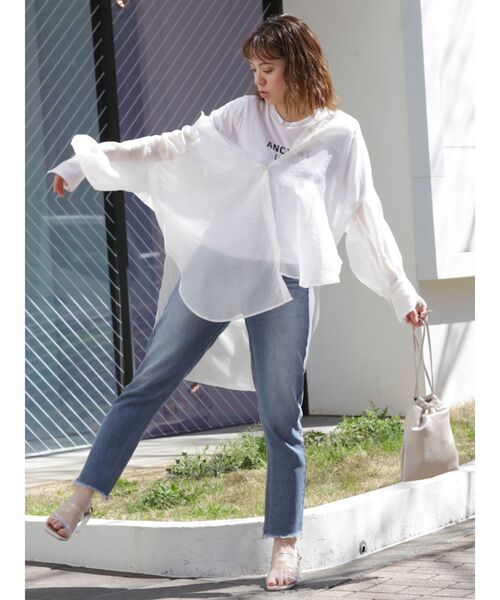 dazzlin（ダズリン）の「シアーサマーオーバーシャツ【シースルーブラウス】（シャツ/ブラウス・レディース・オフホワイト/ベージュ/グリーン/オレンジ・FREE）」の5枚目の写真