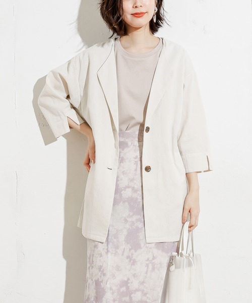 natural couture（ナチュラルクチュール）の「綿麻シャツジャケット（テーラードジャケット・レディース・ベージュ/カーキ/ライトベージュ・FREE）」の3枚目の写真