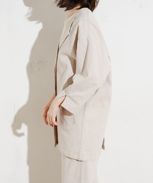natural couture（ナチュラルクチュール）の「綿麻シャツジャケット（テーラードジャケット・レディース・ベージュ/カーキ/ライトベージュ・FREE）」の5枚目の写真