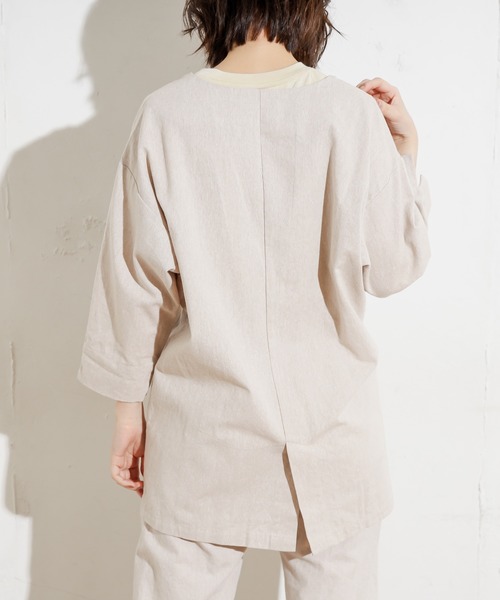 natural couture（ナチュラルクチュール）の「綿麻シャツジャケット（テーラードジャケット・レディース・ベージュ/カーキ/ライトベージュ・FREE）」の7枚目の写真