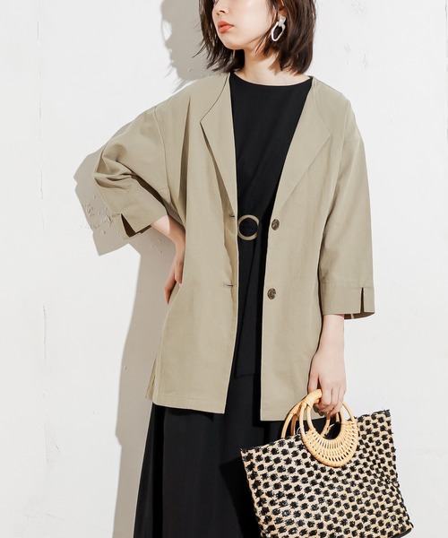 natural couture（ナチュラルクチュール）の「綿麻シャツジャケット（テーラードジャケット・レディース・ベージュ/カーキ/ライトベージュ・FREE）」の12枚目の写真