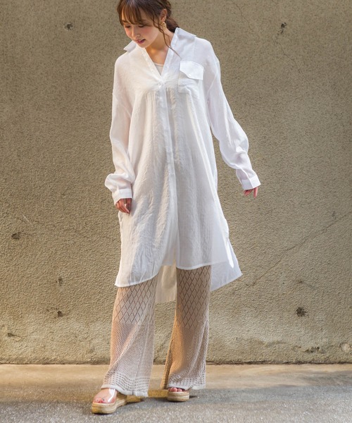 SpRay（スプレイ）の「【WEB限定】シア－サイドスリットロングシャツ（シャツ/ブラウス・レディース・ホワイト/ベージュ/グレー/イエロー・FREE）」の7枚目の写真