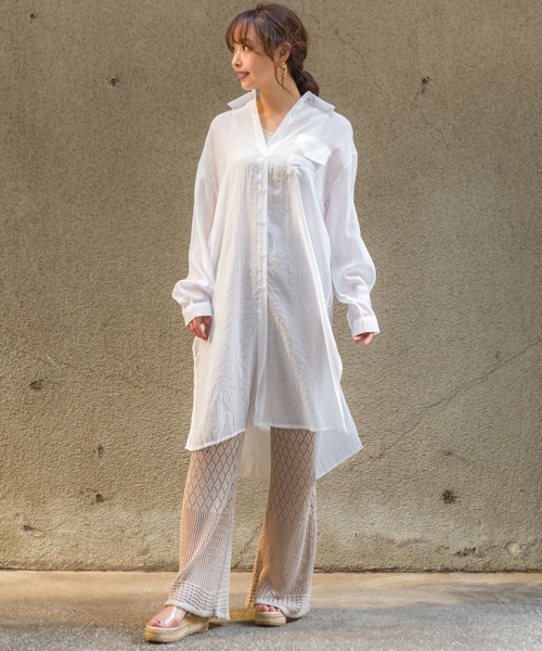 SpRay（スプレイ）の「【WEB限定】シア－サイドスリットロングシャツ（シャツ/ブラウス・レディース・ホワイト/ベージュ/グレー/イエロー・FREE）」の8枚目の写真